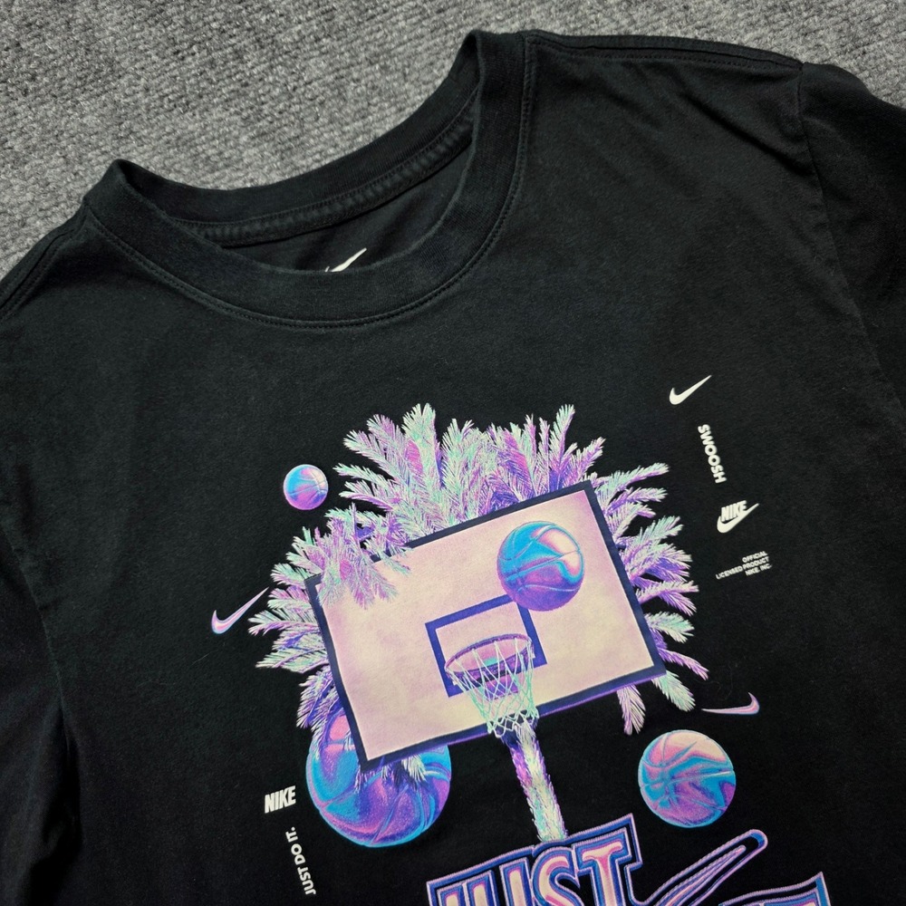 Nike Just Do It Basketball Palm Tree Graphic Tee Women's Small Black Vaporwave